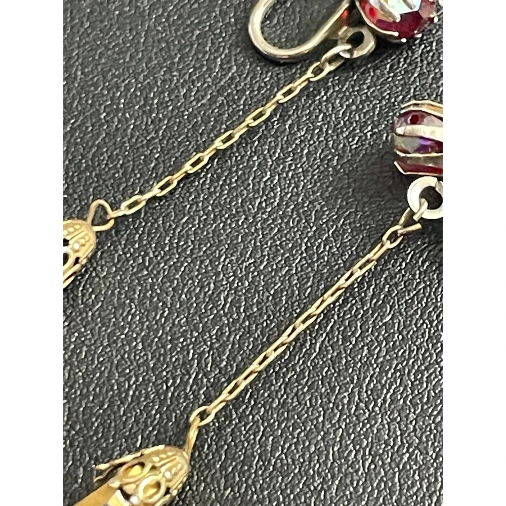 Vintage MCM Earrings Red Faceted Glass Dangle Drop Screw Backs - Picture 11 of 14
